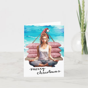 Cartes Pour Fêtes Annuelles Yoga Woman at Beach thème de Noël