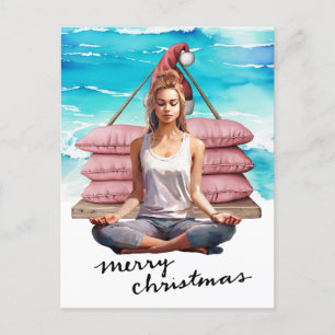Cartes Pour Fêtes Annuelles Yoga Woman at Beach thème de Noël