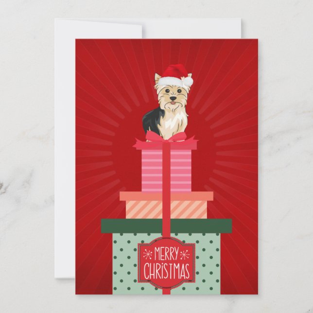 Cartes Pour Fêtes Annuelles Yorkie Noël présente Joyeux Chien de Noël (Devant)