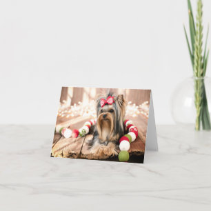 Cartes Pour Fêtes Annuelles Yorkshire Terrier Puppy Note de Noël