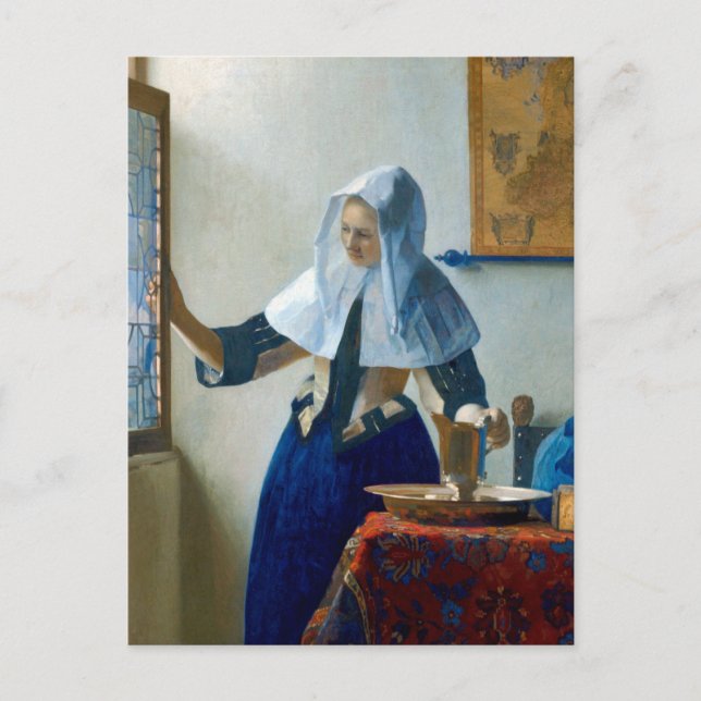 Cartes Pour Fêtes Annuelles Young Woman with a Water Pitcher by Vermeer (Devant)