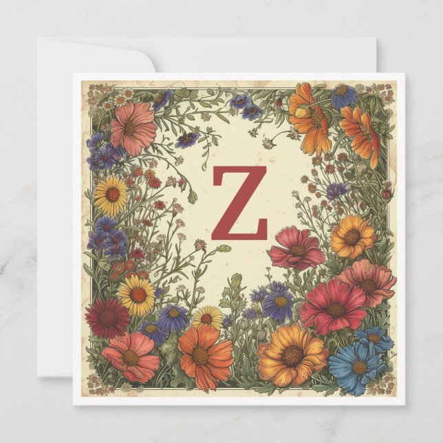 Cartes Pour Fêtes Annuelles "Z" Milano Rouge : Fleur et monogramme (Devant)