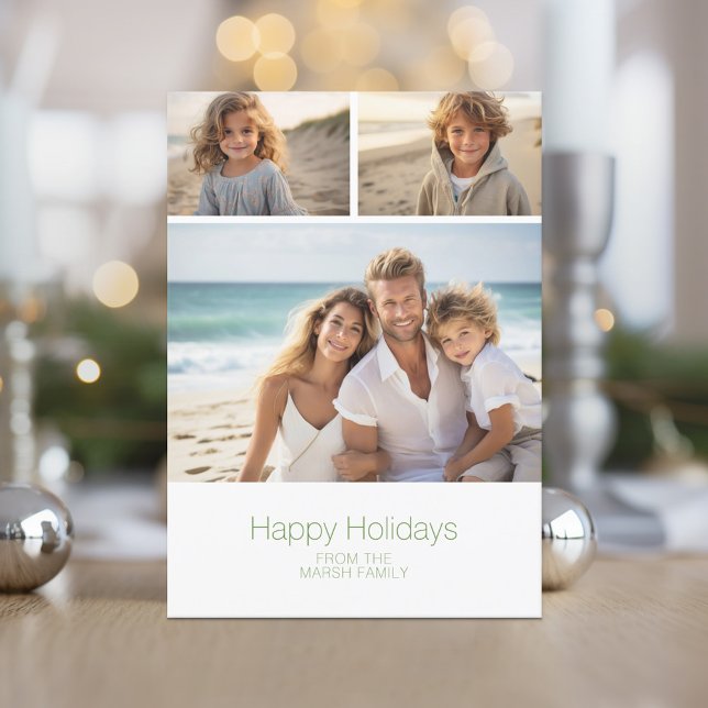 Cartes Pour Fêtes Annuelles Zen Arch Vert Blanc - 3 Photo - Happy (Zen Arch Design - Minimal Holiday Card - 3 Photos)
