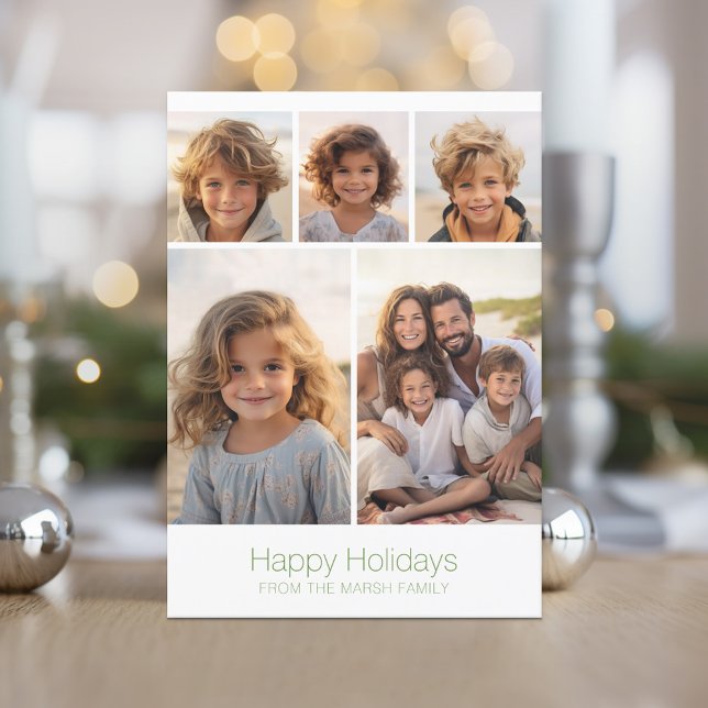 Cartes Pour Fêtes Annuelles Zen Arch Vert Blanc - 5 Photo - Happy (Zen Arch Design - Minimal Holiday Card - 5 Photos)