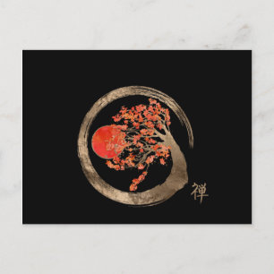 Cartes Pour Fêtes Annuelles Zen Enso Circle and Golden Sakura Tree