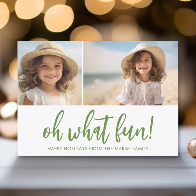 Cartes Pour Fêtes Annuelles Zen Line Art Green - 2 Photo - Minimal (Modern Holiday Greeting Card with a Family Photo)