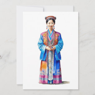 Cartes Pour Fêtes Annuelles Zhuang femme chinoise Portrait AA