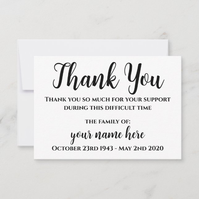 Cartes pour notes de Merci funéraire personnalisés (Devant)
