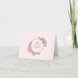 Cartes pour notes de Monogramme Floral Rose clair,