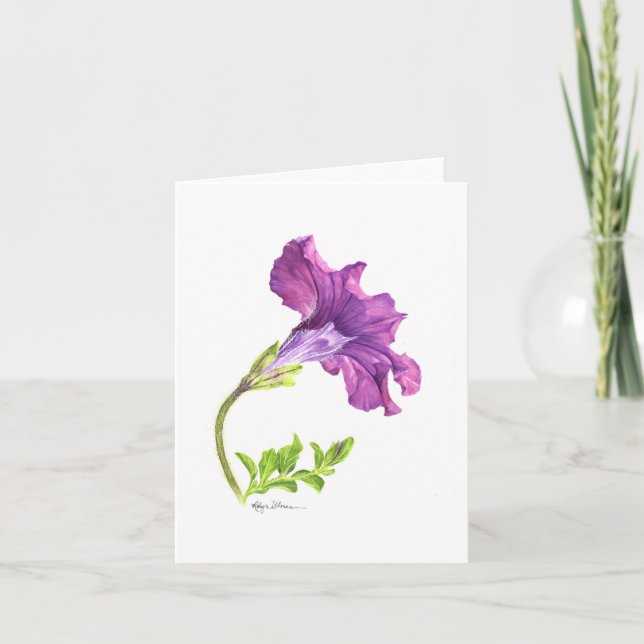 Cartes pour notes de pétunia violet aquarelle (Devant)