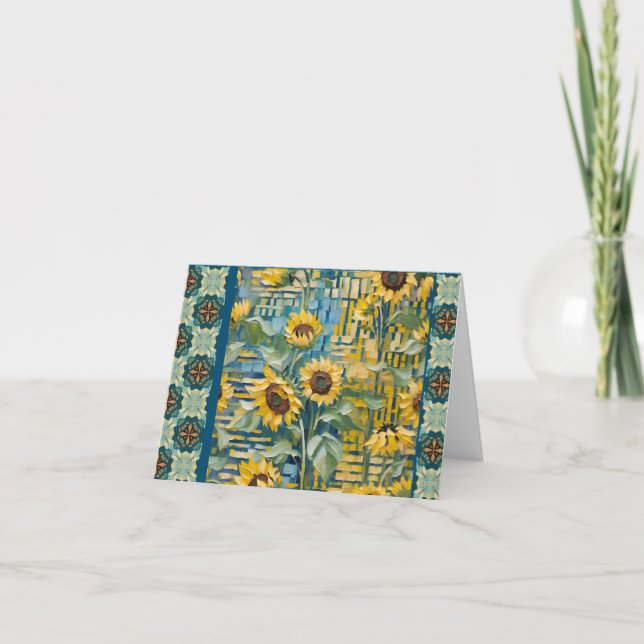 Cartes pour notes de tournesol, or et patchwork tu (Devant)