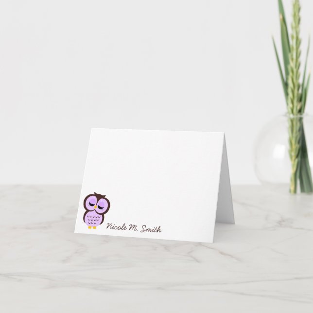Cartes pour notes pourpres personnalisés de hibou (Devant)