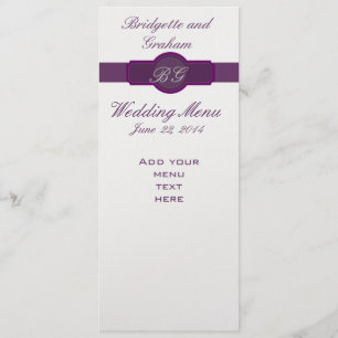 Cartes pourpres de menu de mariage sur le papier