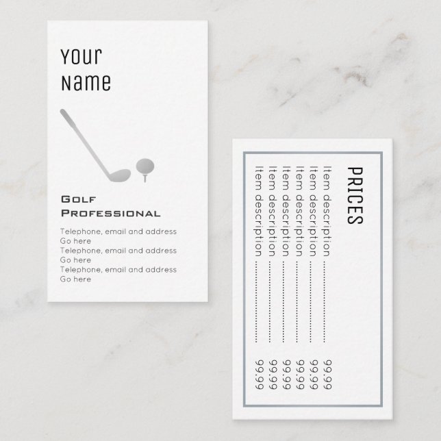 Cartes professionnelles des prix de golf (Devant / Derrière)