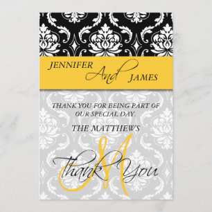 Cartes Remerciements Damask Monogramme Nom Jaune