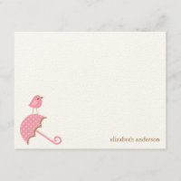 Cartes roses de Merci d'oiseau et de parapluie