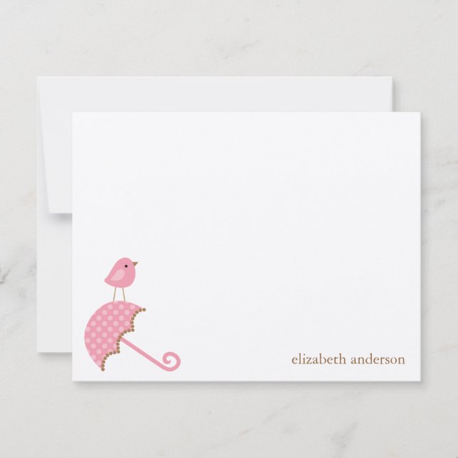 Cartes roses de Merci d'oiseau et de parapluie (Devant)
