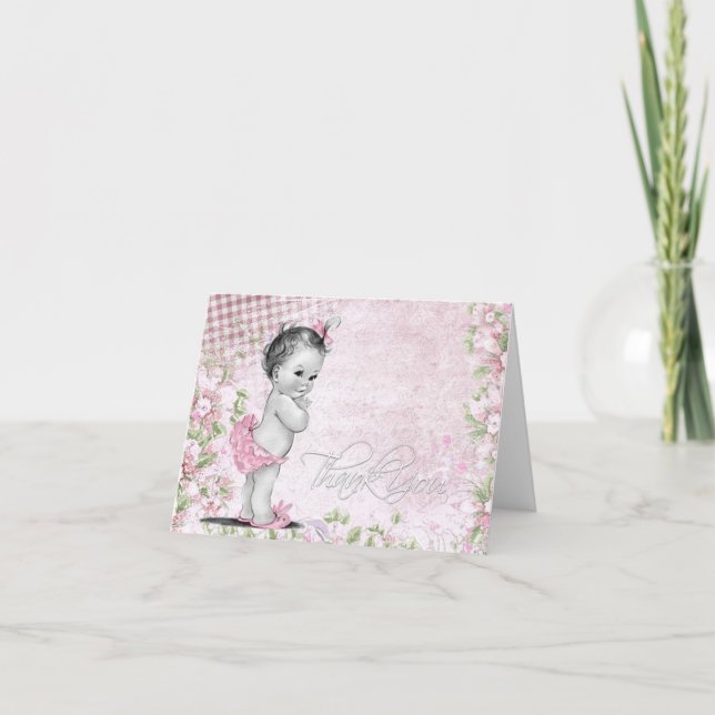 Cartes roses vintages douces de Merci de baby (Devant)