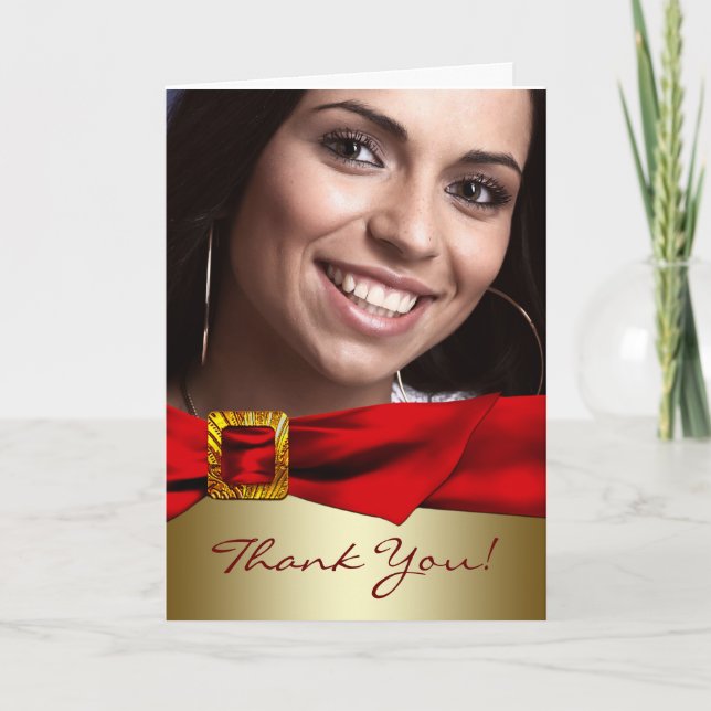 Cartes rouges de Merci de Quinceanera de photo (Devant)