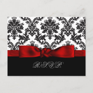 cartes rouges de rsvp de mariage damassé