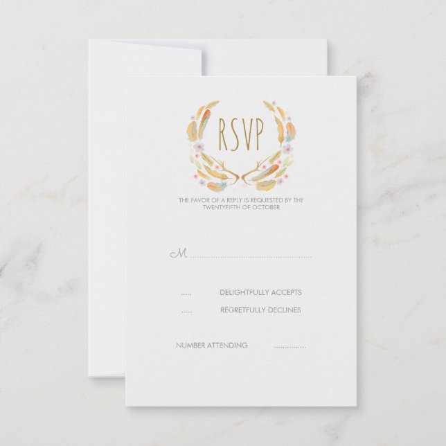 Cartes RSVP Antlers pour les plumes d'aquarelle (Devant)