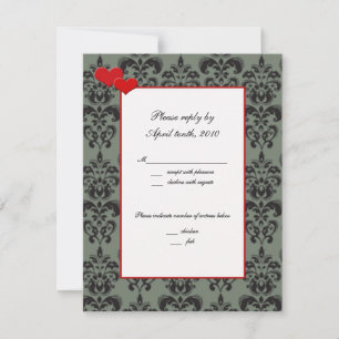Cartes RSVP assorties à Damas avec garniture rouge