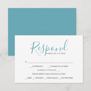 Cartes RSVP avec choix de repas bleu turquoise