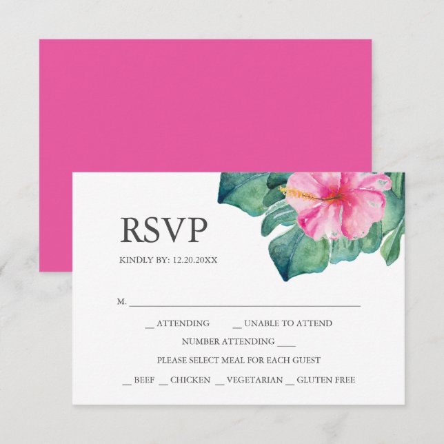 Cartes RSVP avec Fleur Hibiscus de choix de repas (Devant / Derrière)