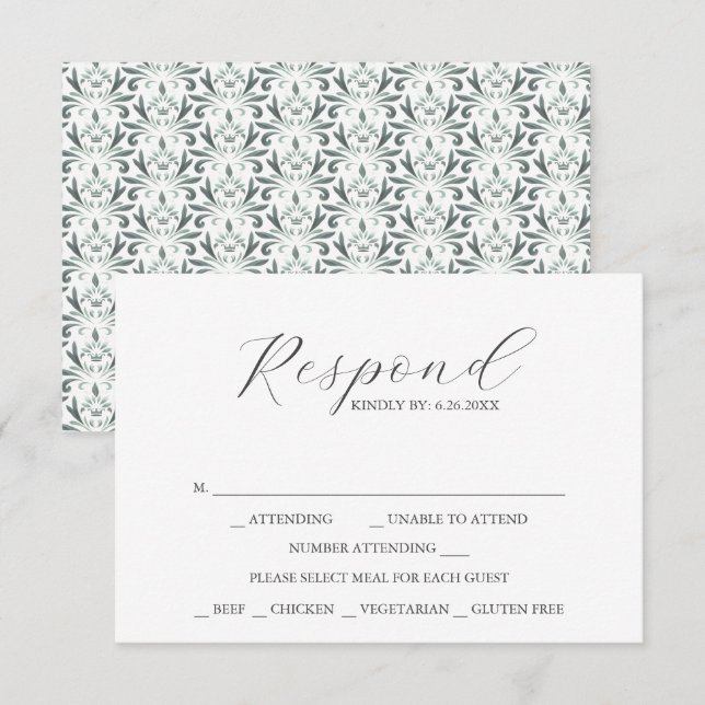 Cartes RSVP avec Motif vert de choix de repas (Devant / Derrière)