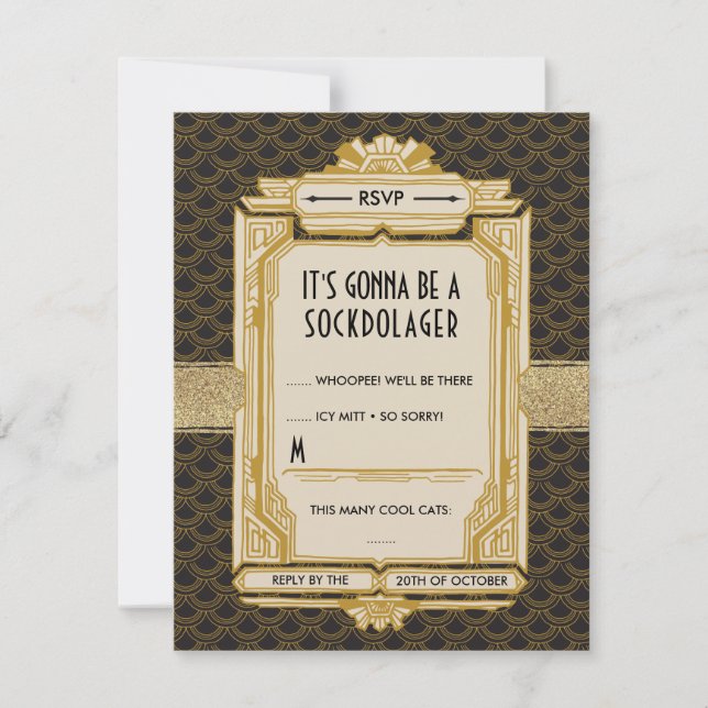 Cartes RSVP Black et Gold Great Gatsby (Devant)