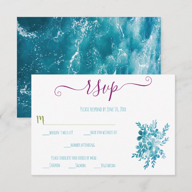 Cartes RSVP Blue Floral Ocean (Devant / Derrière)