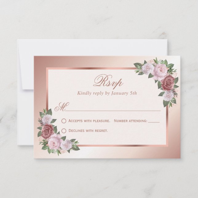 Cartes RSVP Blush Rose Gold Floral Wedding (Devant)