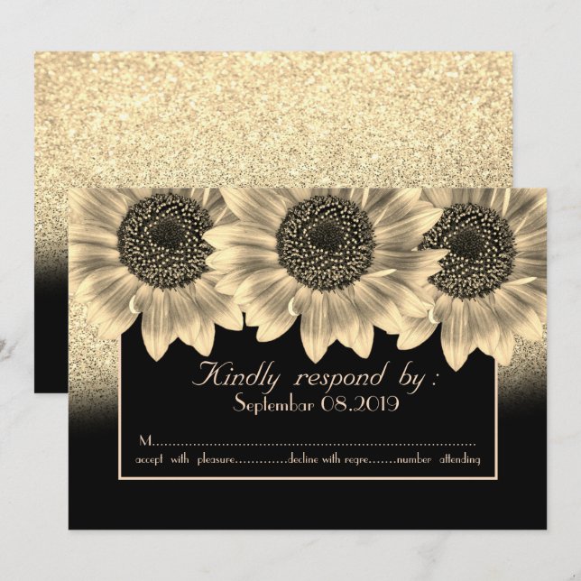 Cartes RSVP Cœurs Dorés,Tournesols,Paillettes (Devant / Derrière)