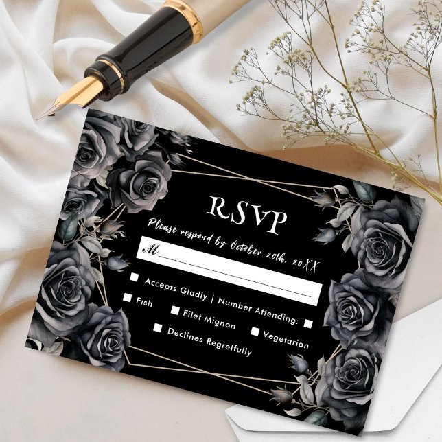 Cartes RSVP de couleur noire Mariage gothique (Créateur téléchargé)