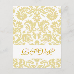 Cartes RSVP de Crème Or Floral Mariage damassé