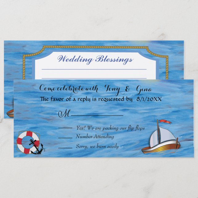 Cartes RSVP de mariage à l'aquarelle de bateau à v (Devant / Derrière)