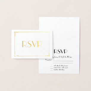 Cartes RSVP de mariage Art Déco en véritable feuil