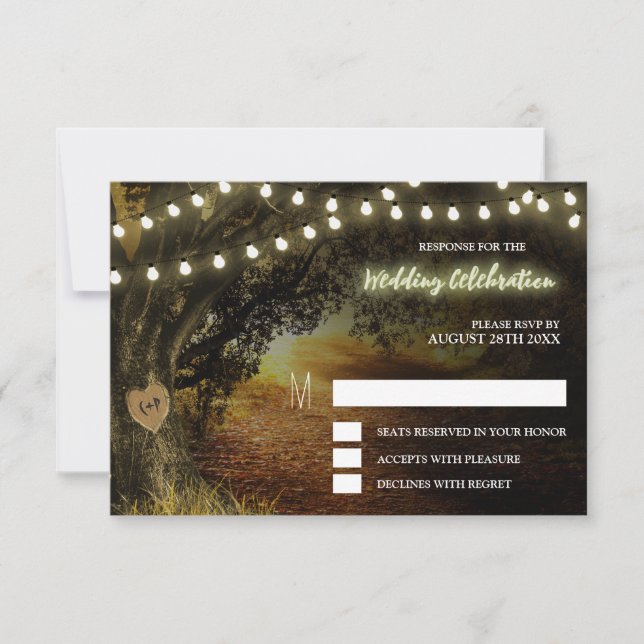 Cartes RSVP de mariage avec guirlandes lumineuses  (Devant)