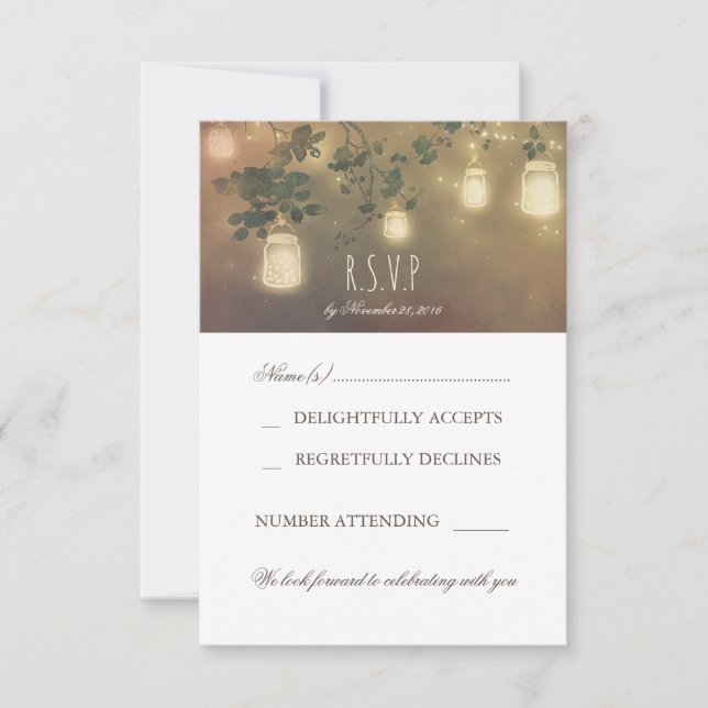 Cartes RSVP de mariage avec pot en verre et branch (Devant)