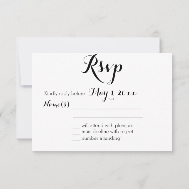 Cartes RSVP de mariage blanc clair (Devant)