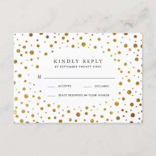 Cartes RSVP de mariage blanc et or Confetti Foil