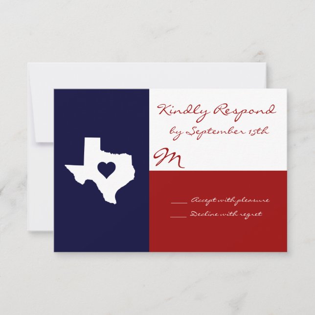 Cartes RSVP de mariage blanc rouge du Texas (Devant)