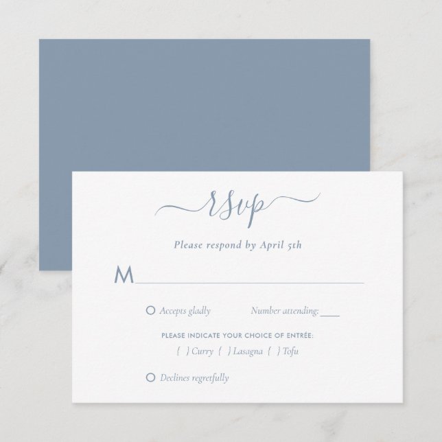Cartes RSVP de mariage bleu Dusty élégant (Devant / Derrière)