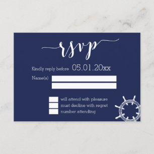 Cartes RSVP de mariage bleu marine avec roue