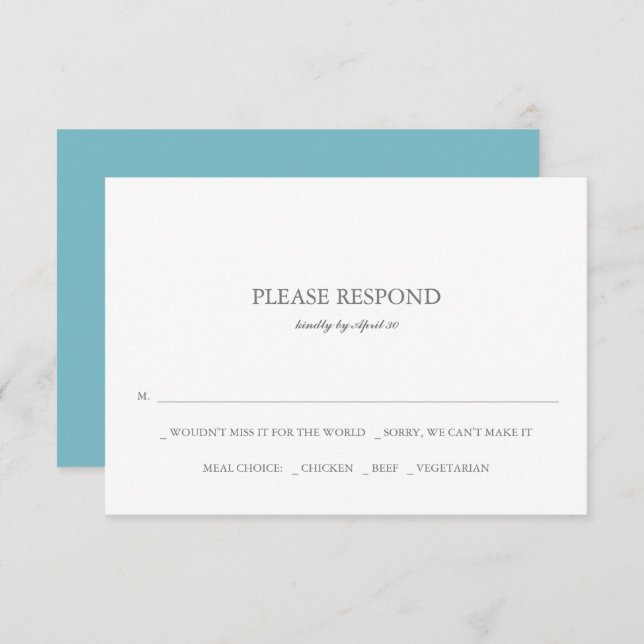 Cartes RSVP de mariage bleu simple (Devant / Derrière)