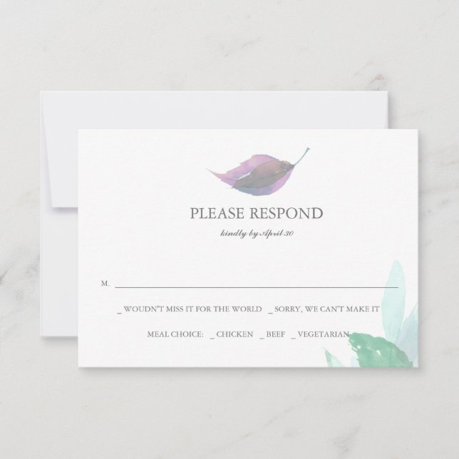 Cartes RSVP de mariage botanique Feuilles d'aquare (Devant)