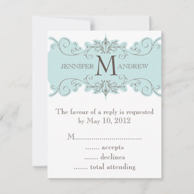 Cartes RSVP de mariage Brown bleu (Devant)