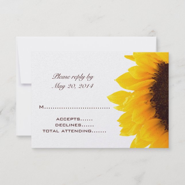 Cartes RSVP de mariage Brown de tournesol jaune (Devant)