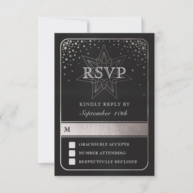 Cartes RSVP de Mariage Céleste (Argent) (Devant)