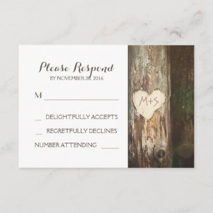 Cartes RSVP de mariage de coeur sculpté rustique